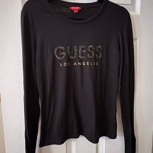 GUESS Black Embellished Long Sleeve Tee